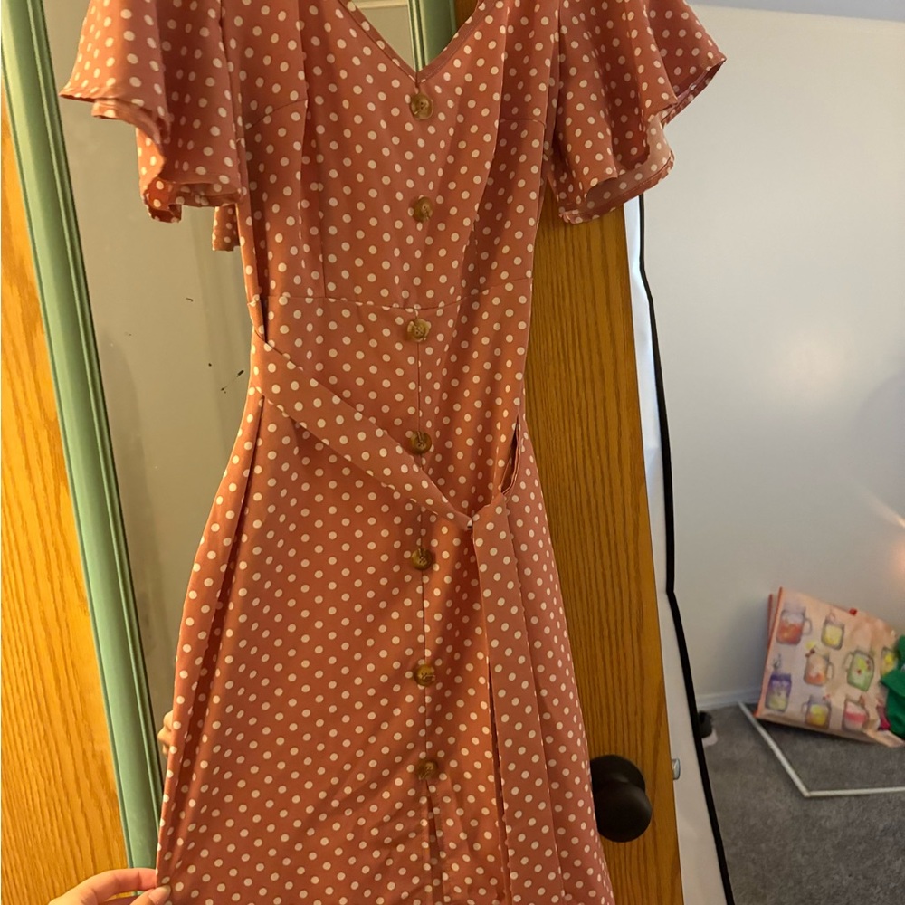 SHEIN Pink Polka Dot Button-Up Midi Dress